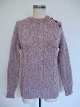 Vintage Carroll Reed Ski Shops Wool Cable Sweater S M Pink Taupe Leather Button - £23.96 GBP