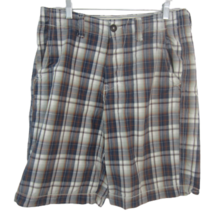 American Eagle Outfitters Men shorts Longer Length plaid cotton 34&quot; flat belted - £15.50 GBP
