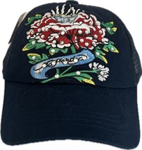 Ed Hardy Rose Diamond Women’s Baseball Hat Black Embraided Medium Bedazzled - $11.39