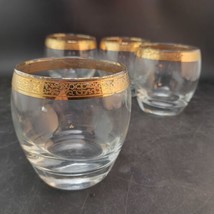 Set Of 4 Clear  Glasses w Embossed Wide Gold Rim MCM Roly-poly Barware, OBO - £22.21 GBP