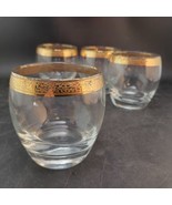 Set Of 4 Clear  Glasses w Embossed Wide Gold Rim MCM Roly-poly Barware, OBO - £21.79 GBP