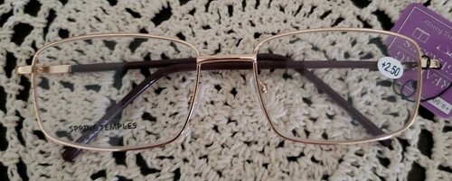 Gold Colored ~ Metal Frame ~ Spring Temple ~ +2.50 Reading Glasses ~ D108 - $20.00