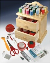 Wooden Sewing Chest with Accessories Smart Kit, 2 Drawers - New: SMARTEK RX-24W - £21.54 GBP