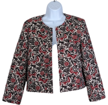 Ann Taylor Factory Embroidered Cream Red Black Cropped Tapestry Jacket Sz M - $28.85