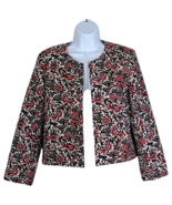 Ann Taylor Factory Embroidered Cream Red Black Cropped Tapestry Jacket Sz M - £22.68 GBP