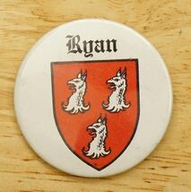 Vintage Pinback Button Ireland Souvenir RYAN Irish Family Crest Griffins... - $12.86