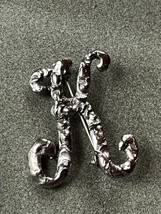 Hammered Silvertone Letter Initial Curlicue K Brooch Pin – 1 and 3/8th’s x 1 and - £8.99 GBP