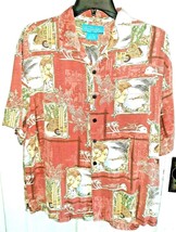 Mens XL Silk Hawaiian Shirt Rust Colored Bermuda Bay Car Lady  - £15.50 GBP