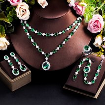 4pcs Luxury African Green Cubic Zirconia Multi Layered Big Necklace Party Costum - £57.04 GBP