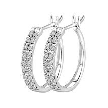1/4 CT Round Moissanite Two-Row Women Hoop Earrings 14K White Gold Plated Silver - £67.24 GBP