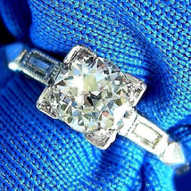 Earth mined Diamond Deco Engagement Ring 0.52 carat Antique Platinum Solitaire 4 - $5,066.35 CAD