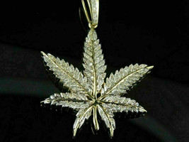 0.50Ct Simulated Diamond Marijuana Leaf Pendant 14K Yellow Gold Plated Silver - £98.86 GBP