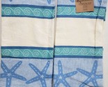 Set of 2 Same Jacquard Tea Towels (18&quot;x28&quot;) SEALIFE, BLUE SHELLS, STARFI... - £11.10 GBP