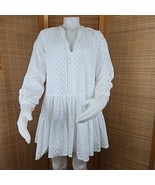 ASOS Eyelet Boho Dress UK8 US 4 White Cotton Flounced Mini Long Sleeve T... - $41.26