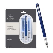 Parker Vector Standard Chrome Trim Calligraphy Fountain Pen Gift For Art... - £15.07 GBP