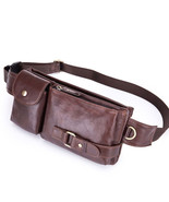 BULLCAPTAIN Leather Men&#39;s Leather Fanny Pack Vintage Crossbody Chest Bag - $38.98