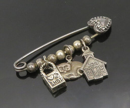 925 Sterling Silver - Vintage Assorted Charm Safety Pin Brooch Pin - BP7246 - £51.84 GBP