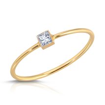 14K Solid Gold Ring With Natural Princess Cut Bezel Set White Topaz - £187.84 GBP