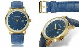 NEW Rousseau 14045 Men&#39;s Rameau Collection Blue Textured Dial Blue Leather Watch - £19.74 GBP