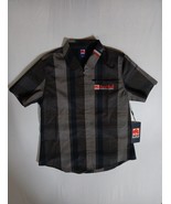 Women&#39;s Red Bull Shirt Sz M Gray Plaid Short Sleeve Stretch Zip Pocket C... - $627.53 MXN