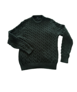 J CREW Chunky Cable Knit Sweater Size M Pine Green Cotton Crewneck Fishe... - $49.37