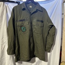 Vintage US Air Force Military OG-507 Utility Button Down Shirt Patches L NAMED - £22.19 GBP