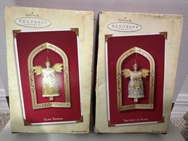 Hallmark Gift of Peace &amp; Glad Tidings Keepsake Ornament Lot Set of 2 Angel Frame - £12.63 GBP