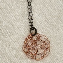 Wire Wrapped Handcrafted Necklace Copper Color Round Adj. Bronze Link Chain 8&quot; - £7.50 GBP