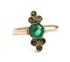 Victorian 0.48ct Rose Cut Diamond Emerald Engagement Pretty Ring - £400.15 GBP