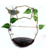 Twisted Wrought Iron Metal Hanging Bird Feeder Ivy Leaves Nest & Figurine - $20.00