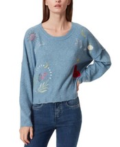 Frayed Denim Womens Gwen Printed Distressed-Hem Crewneck Sweater, Large - £39.05 GBP