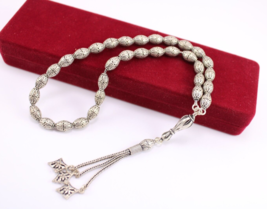 Muslim Misbaha 925 oxidized Sterling Silver Rosary 33 Prayer Beads Tasbi... - £185.56 GBP