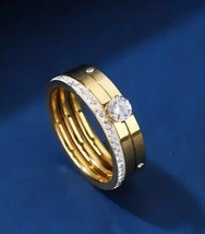 2Ct Round Cut Lab Created Diamond Wedding Trio Ring Set 14K Yellow Gold Plated - £125.33 GBP