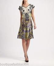 New NWT Silk Josie Natori Dress Designer Black Flowers Purple Cambaluc L Womens - £525.71 GBP