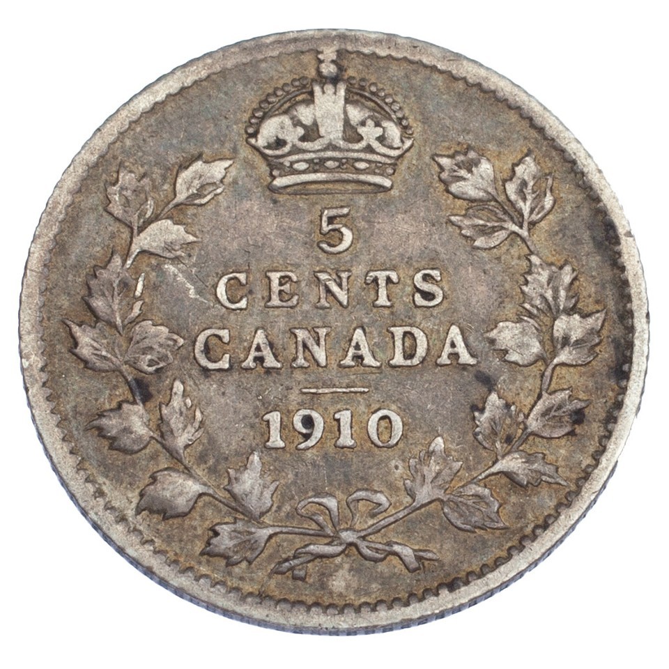 1910 Canada 5 Cents In Very Fine, KM # 13 Item image 3
