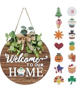 Interchangeable Seasonal Welcome Sign Front Door Decoration, Rustic Roun... - $32.97