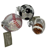 Seasons Sports Ornaments Set of 3 Baseball Soccer Football with Glitter inside - £10.61 GBP