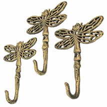 Zeckos Set of 3 Cast Iron Dragonfly Wall Hook Decorative Home Decor 5 In... - $36.62
