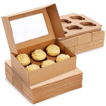 24-Pack 6 Count Cupcake Boxes With Window Kraft Paper Containers 3.7X4.2X3.7&quot;&quot; - £40.08 GBP