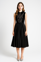 Celeb Style Super Model Black Sleeveless Velvet Lace-Insert Top &amp; Pleate... - $139.99