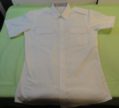 NEW M&amp;H TAPERED FIT SHORT SLEEVE WHITE SHIRT PILOT UNIFORM W/ EPAULETS S... - $15.65