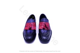 Handmade Blue Leather Tassel Loafers Shoes For Men, Custom Made Dress Shoes - $136.79