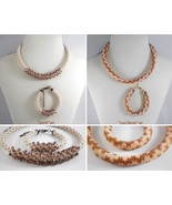 Pearl-Brown Jewelery set: beaded Necklace and Bracelet, Handmade ropes - $32.00+