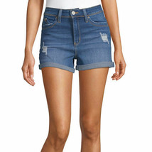 Ymi Women&#39;s Juniors High Waisted Denim Shorts Size 9 Medium Wash Cuffed NEW - £18.90 GBP