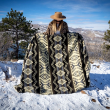 Southwestern Aztec Borrego Alpaca Wool Throw Blanket Large Cozy Black 90&quot; x 78&quot; - £112.06 GBP