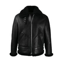 Mens Genuine Black Leather leder Jacket  Vintage Retro with Synthetic Fur - $290.15+