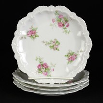 MZ Austria Pink &amp; White Roses Dessert Plates 4pc Set, Antique c.1900 6 1/2&quot; - £31.93 GBP