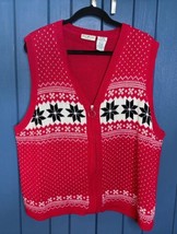 Vintage Red Fair Isle Snowflake Sweater Vest 22W 24W Zip Up Nordic Winter - $24.75