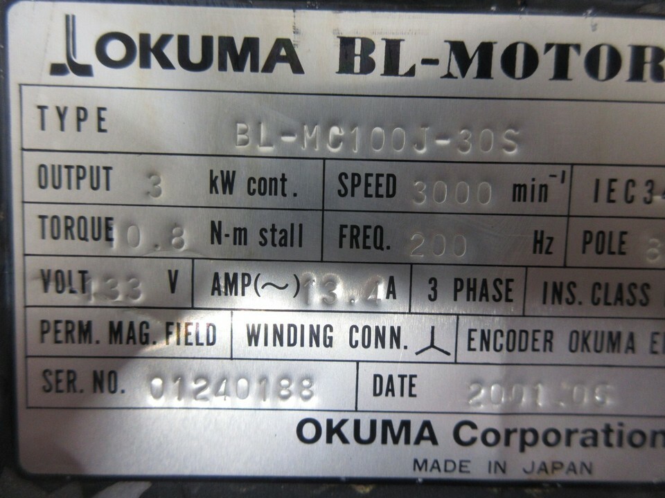 SPECIAL PRICE OKUMA SERVO MOTOR BL-MC100J-30S ER-J-7200D EACH 1 Item image 5