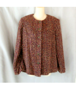 Alfred Dunner jacket  button up 10P  brown red multi tweed  lined long s... - £13.88 GBP